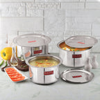 Stainless Steel Induction Tope (1100, 1500, 2000 ML) with Lid (16.8, 18.8, 20 cm) - Set of 3