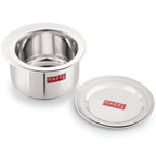 Stainless Steel Induction Tope (1100, 1500, 2000 ML) with Lid (16.8, 18.8, 20 cm) - Set o shown upright on a plain background