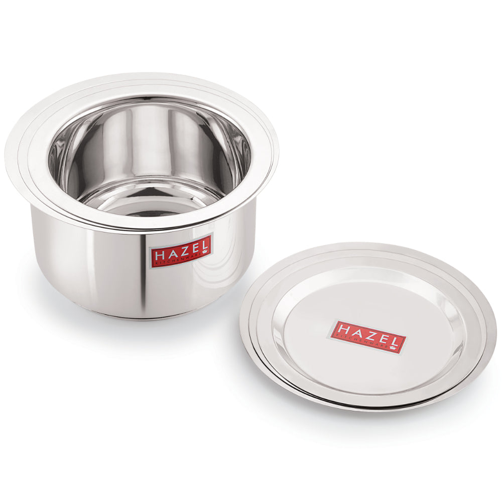 Stainless Steel Induction Tope (1100, 1500, 2000 ML) with Lid (16.8, 18.8, 20 cm) - Set o shown upright on a plain background