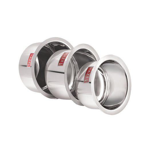 Three steel topes shown tilted and nested at an angle on a white background.