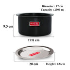 Hard Anodised Aluminium Boiling Tope/Patila with Steel Lid 2000 ml, 20 cm