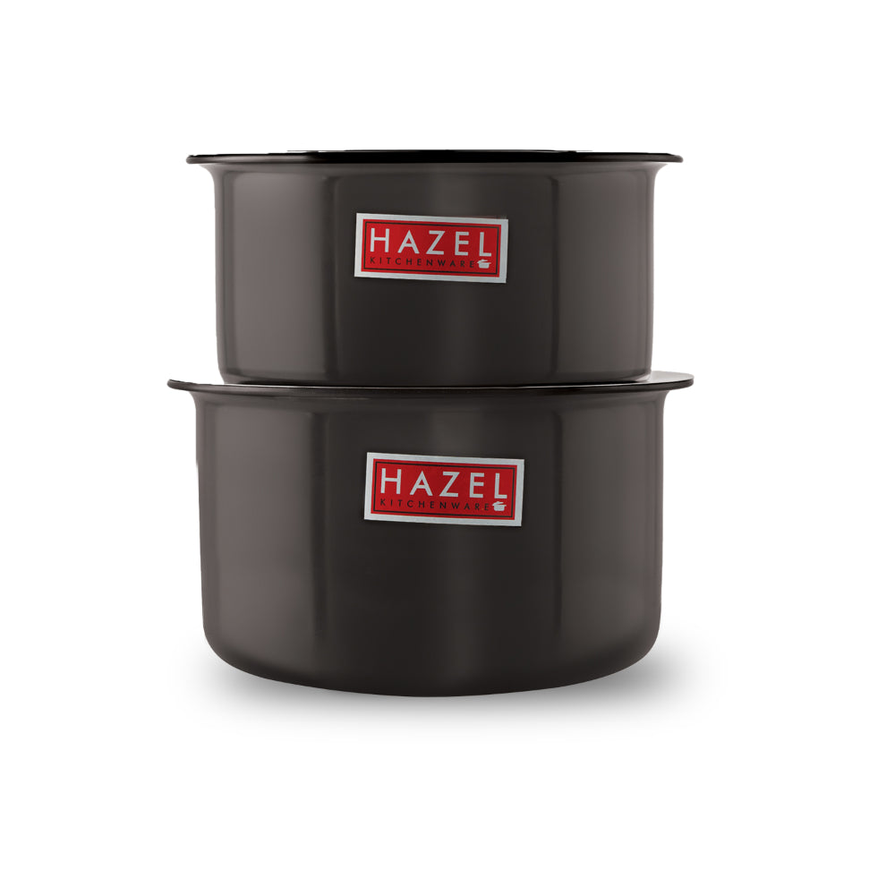 Hard Anodised Aluminium  Tope with Lid – ( 2 Tope, 2 Lids), Black