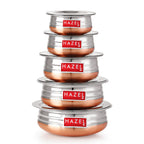 Copper Bottom Steel Urli/Handi Set with Lid – Set of 5 ( 600, 900, 1200, 1500, 1800)