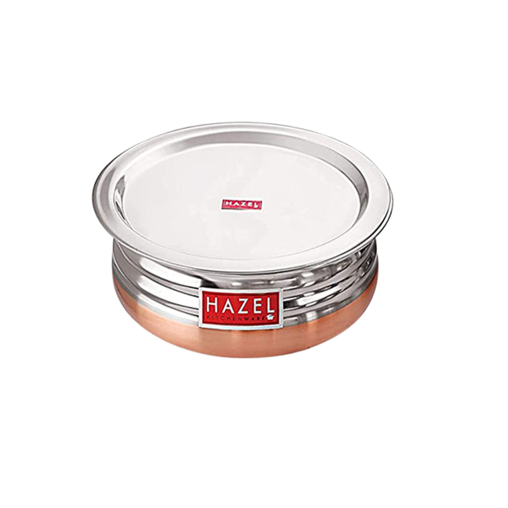 Stainless Steel Copper Bottom Urli Handi with Lid, Durable Cooking Pot