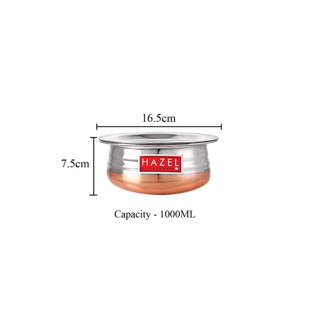 Stainless Steel Copper Bottom Urli Handi with Lid, Durable Cooking Pot