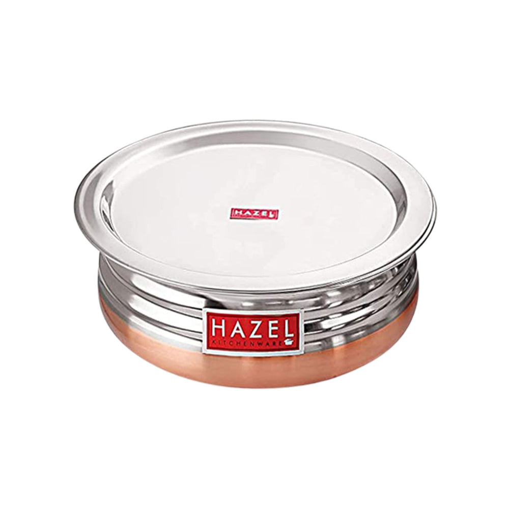 Steel Copper Bottom Urli / Handi With Lid  - 1300 ML