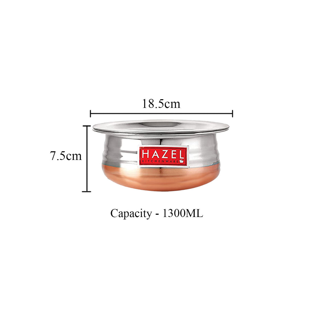 Steel Copper Bottom Urli / Handi With Lid  - 1300 ML