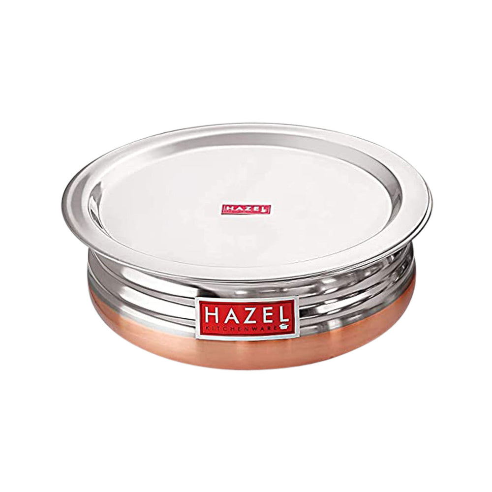 Stainless Steel Copper Bottom Urli Handi with Lid, Durable Cooking Pot
