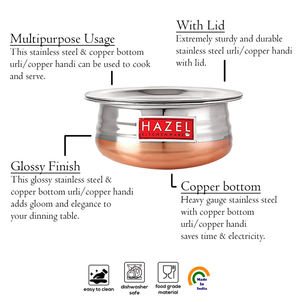 Steel Copper Bottom Urli / Handi With Lid  - 2600 ML