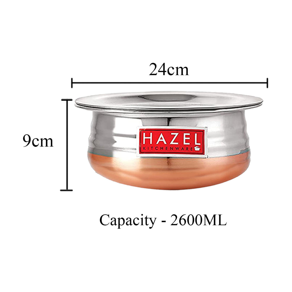 Steel Copper Bottom Urli / Handi With Lid  - 2600 ML