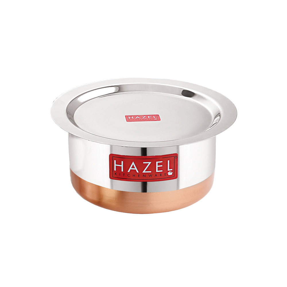 Copper Bottom Steel Tope/ Patila with Lid 1000ML