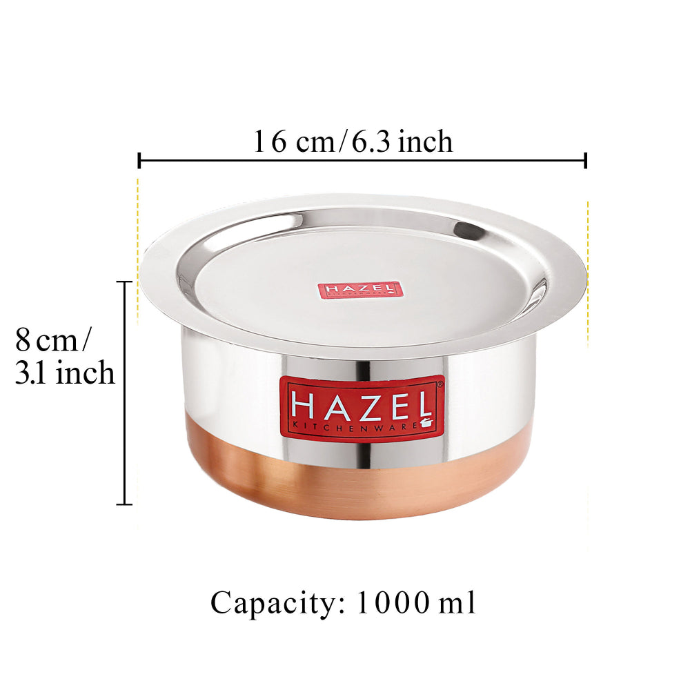 Copper Bottom Steel Tope/ Patila with Lid 1000ML