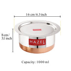 Copper Bottom Steel Tope/ Patila with Lid 1000ML