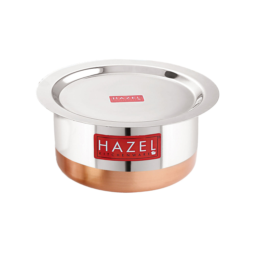 Copper Bottom Steel Tope/ Patila with Lid 1500ML