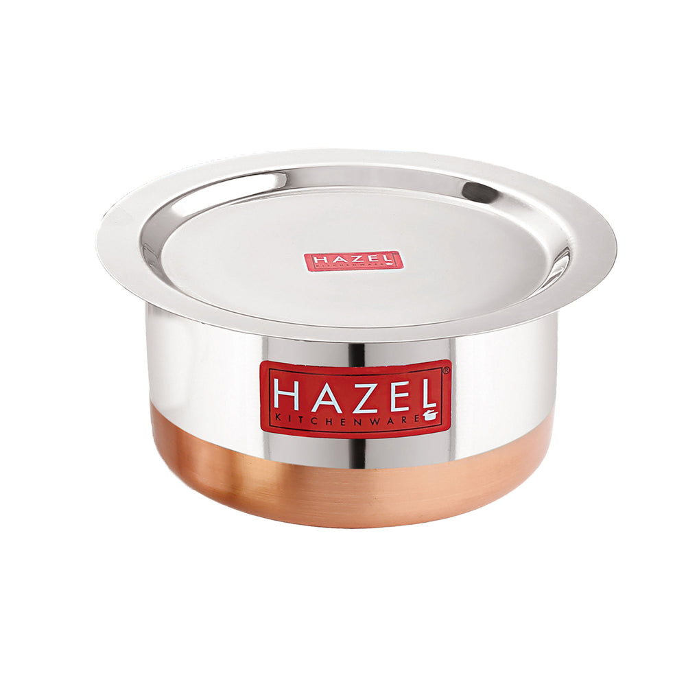 Copper Bottom Steel Tope/ Patila with Lid 1900ML