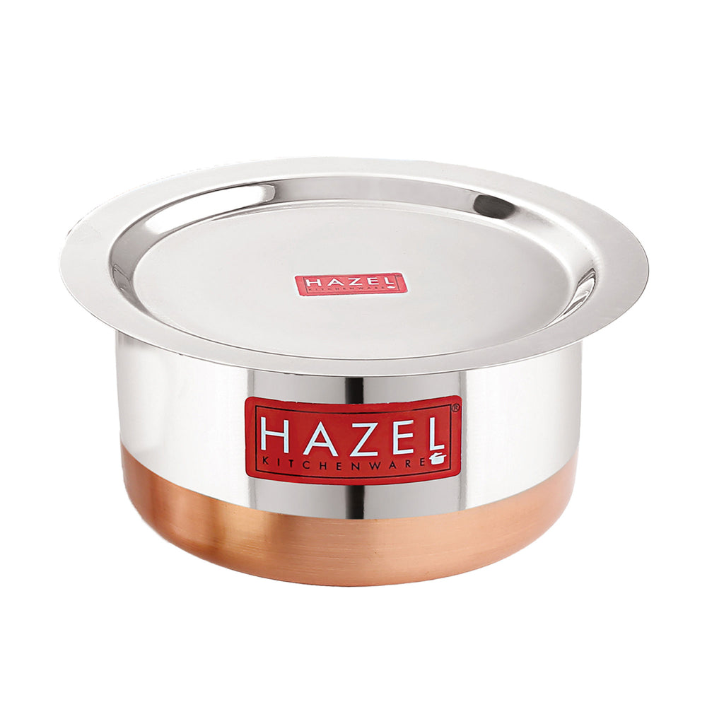 Copper Bottom Steel Tope/ Patila with Lid 3000ML