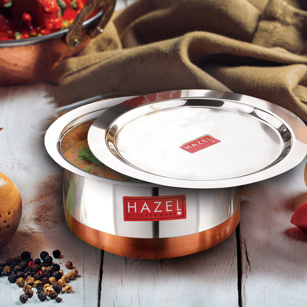 Copper Bottom Steel Tope/ Patila with Lid 3000ML