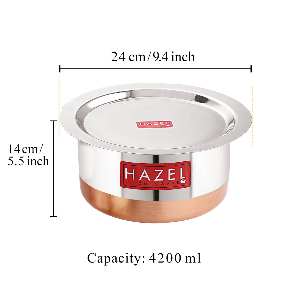 Copper Bottom Steel Tope/ Patila with Lid 4200 ML