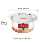 Copper Bottom Steel Tope/ Patila with Lid 4200 ML