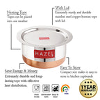Copper Bottom Steel Tope/ Patila with Lid 6500ML
