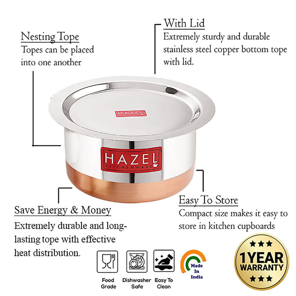 Stainless Steel Copper Bottom Patila Tope with Lid, Even Heat Cooking