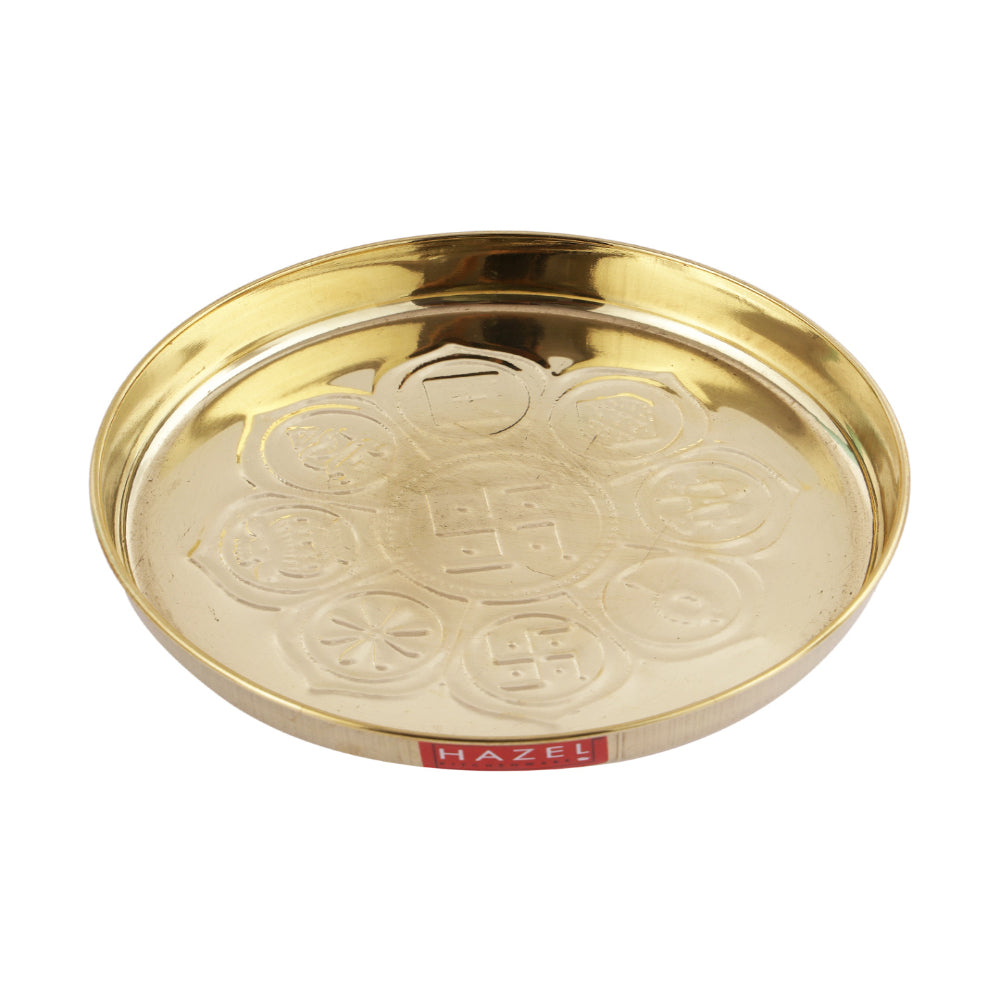 Brass Astmangal Traditional Pooja Aarti Thali, 12.5cm