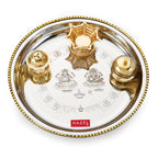 Stainless Steel Pooja Aarti Thali Set With Diva, 22cm