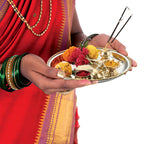Stainless Steel Pooja Aarti Thali Set With Diva, 22cm