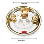 Stainless Steel Pooja Aarti Thali Set With Diva, 22cm