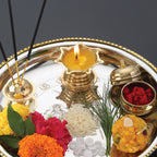 Stainless Steel Pooja Aarti Thali Set With Diva, 22cm