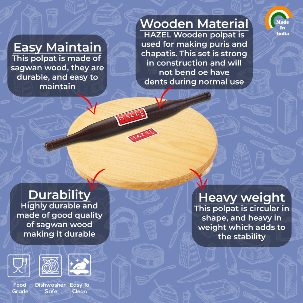 Wooden Chakla Belan Set - 21cm, 34cm