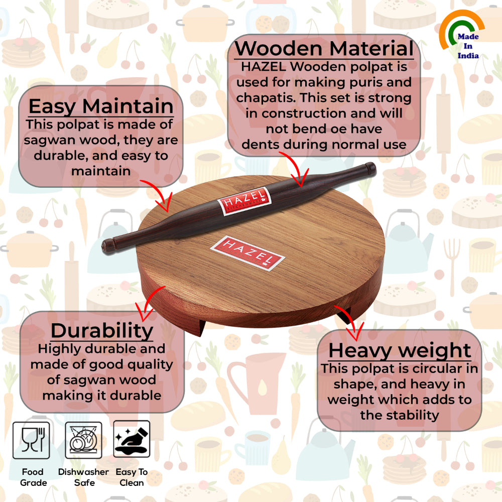 Wooden Chakla Belan Set - 24cm, 34cm