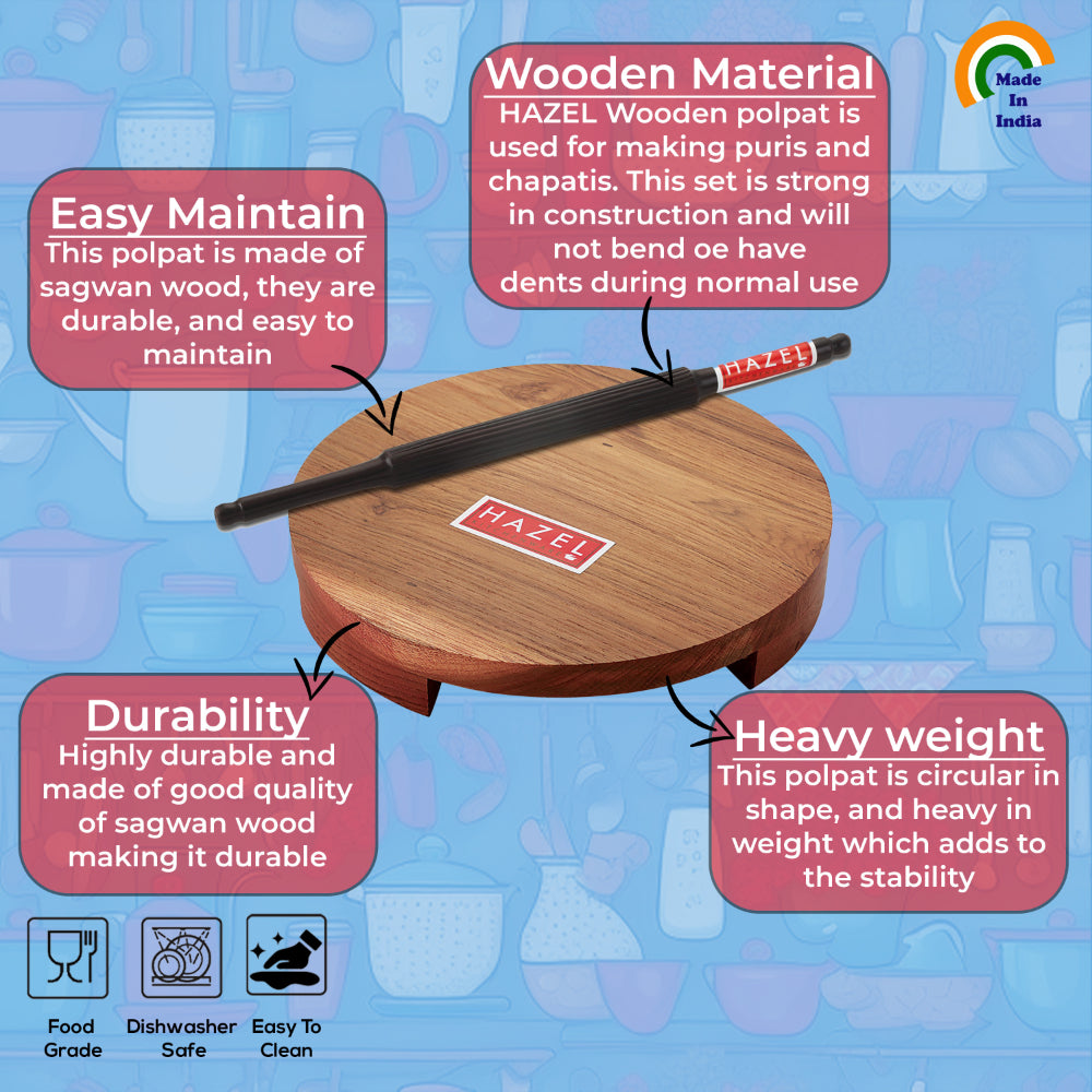 Chakla (23cm) With Sheesham Rolling Pin(35cm)