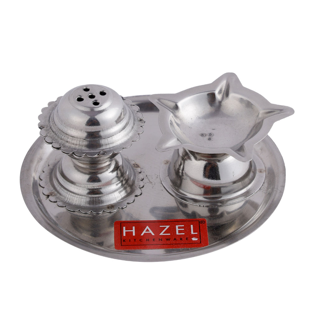 Stainless Steel Diya with Agarbatti Stand – 9 × 4 cm