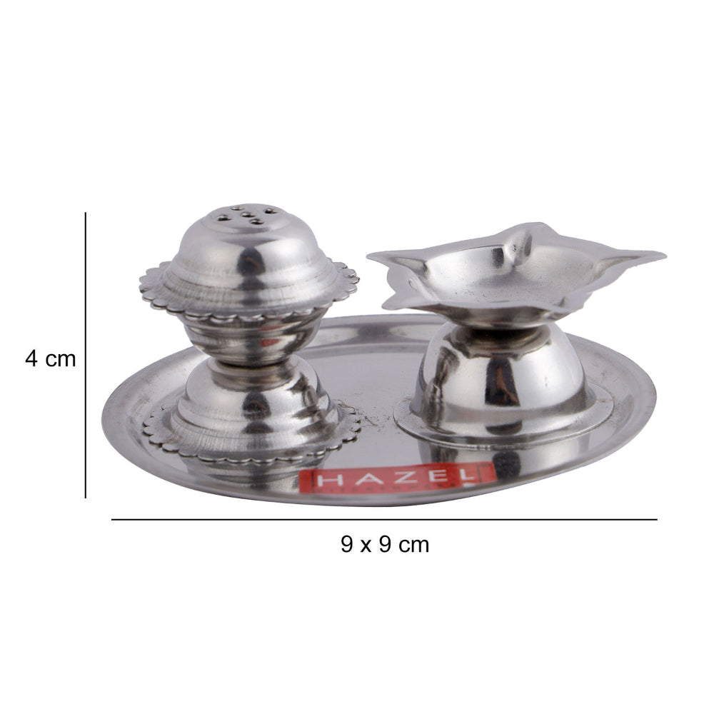 Stainless Steel Diya with Agarbatti Stand – 9 × 4 cm