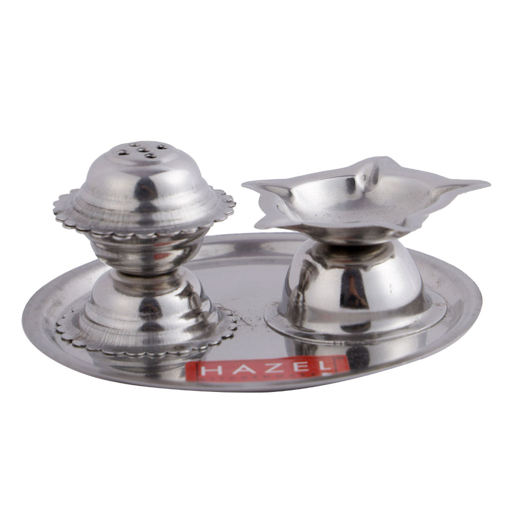 Stainless Steel Diya with Agarbatti Stand – 9 × 4 cm
