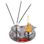 Stainless Steel Diya with Agarbatti Stand – 9 × 4 cm