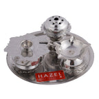 Stainless Steel Diya with Agarbatti Stand & Kumkum Box – 10 × 4.5 cm