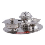 Stainless Steel Diya with Agarbatti Stand & Kumkum Box – 10 × 4.5 cm