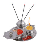 Stainless Steel Diya with Agarbatti Stand & Kumkum Box – 10 × 4.5 cm