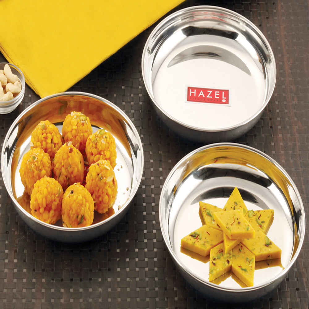 Stainless Steel Serving Plate Set of 3, 425 ML