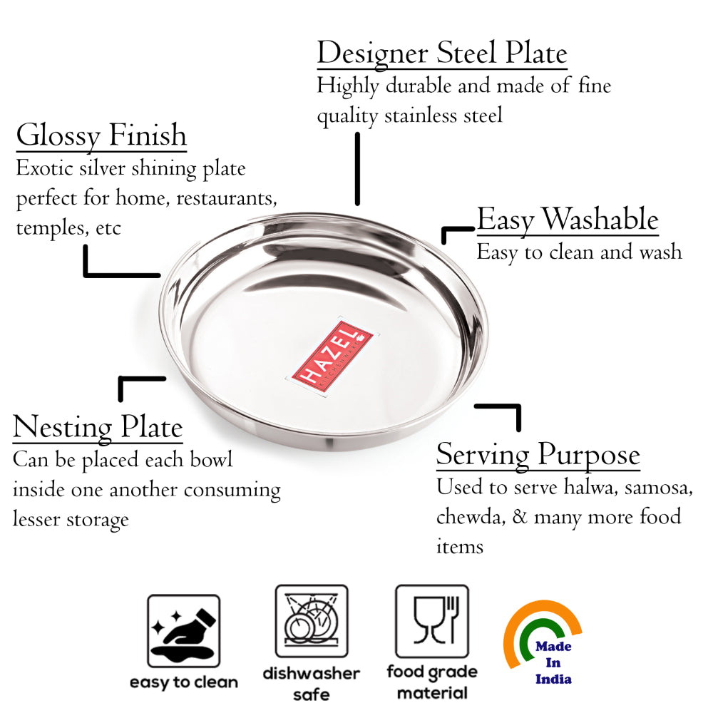 Stainless Steel Serving Plate Set of 3, 425 ML