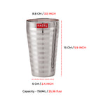 Glass annotated with dimensions and 750ML capacity callouts.