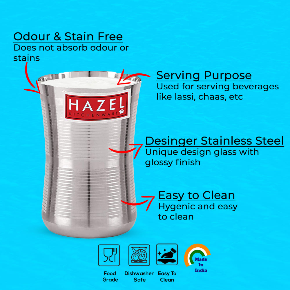 Stainless Steel Big Drinking Glass Set, Lassi/Water