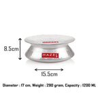 Aluminium handi diagram showing 17 cm diameter, 8.5 cm height, and 1200 ml capacity.