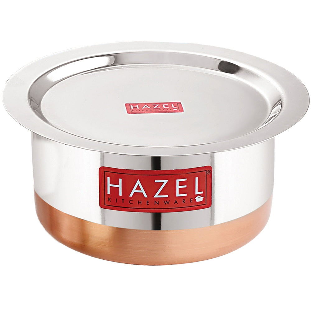 Copper Bottom Steel Tope/ Patila with Lid 7600ML
