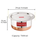 Copper Bottom Steel Tope/ Patila with Lid 7600ML
