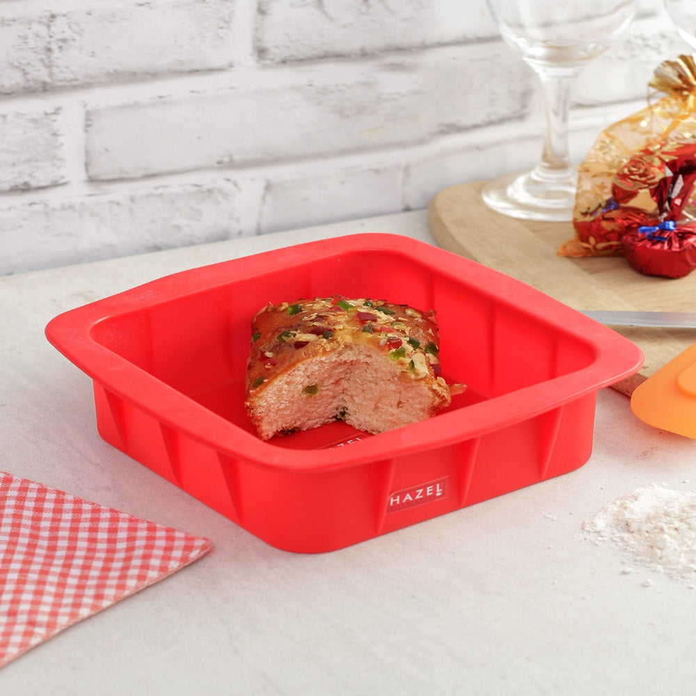Silicone Square Cake Mould with Spatula, Half Kg