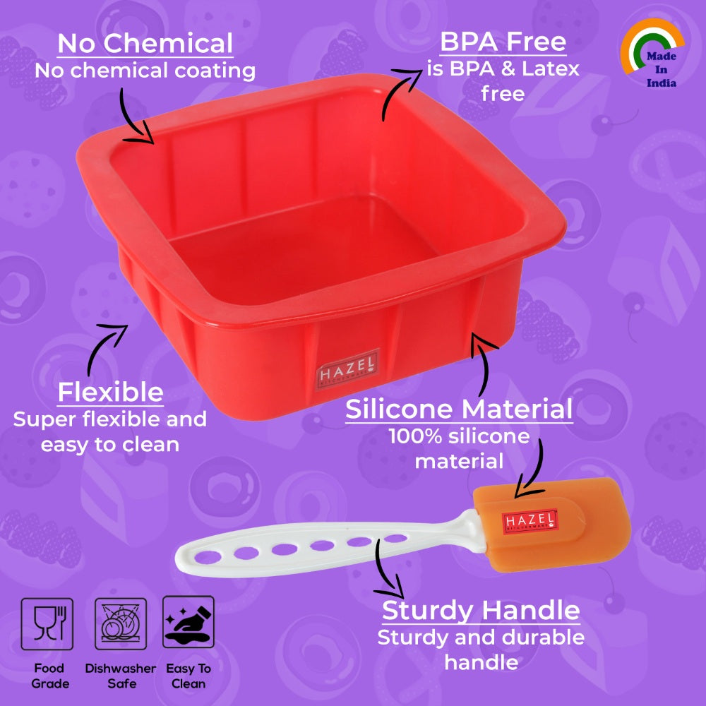 Silicone Square Cake Mould with Spatula, Half Kg