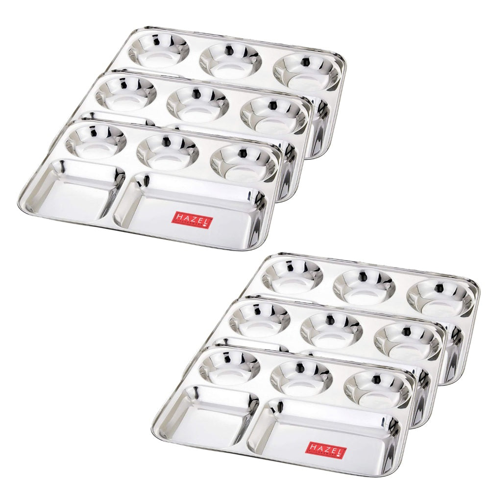 Stainless Steel Compartment Mess Plate (Set of 6)